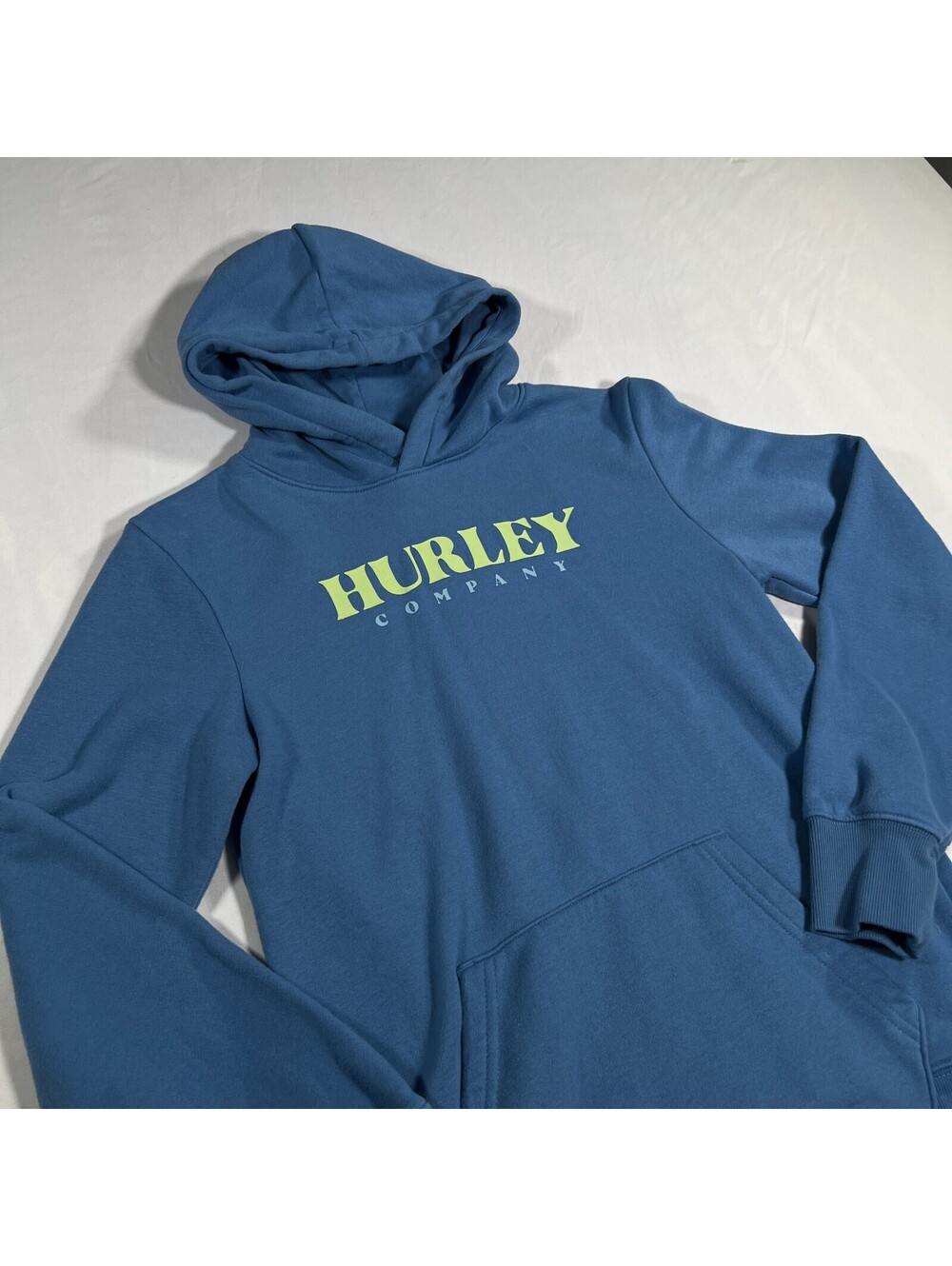 Hurley Boys L 14/16 Blue Pullover Hoodie Sweatshirt Lime Green Logo